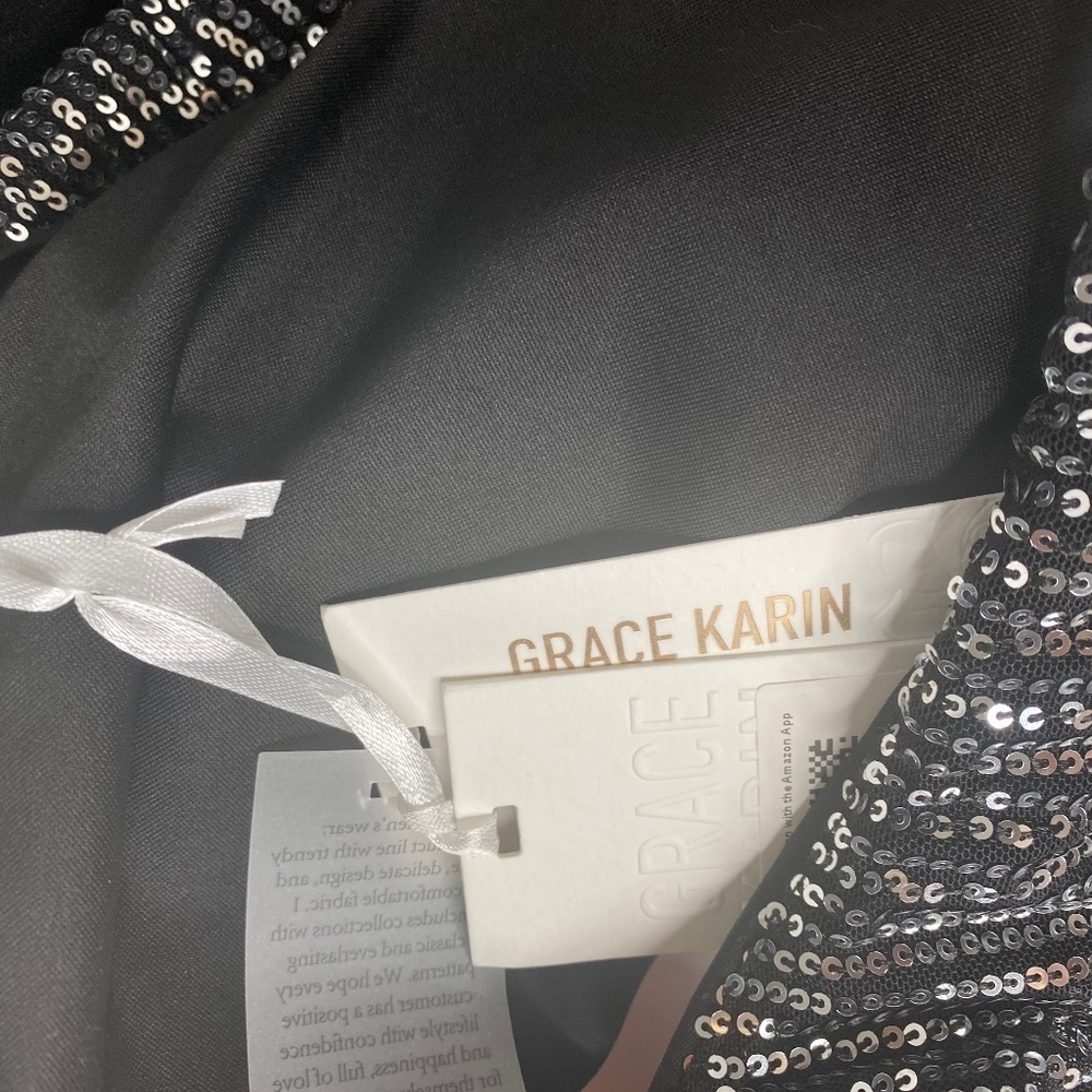 Grace Karin NWT Black & Silver Sequin Off Shoulder Top - Picture 6 of 8